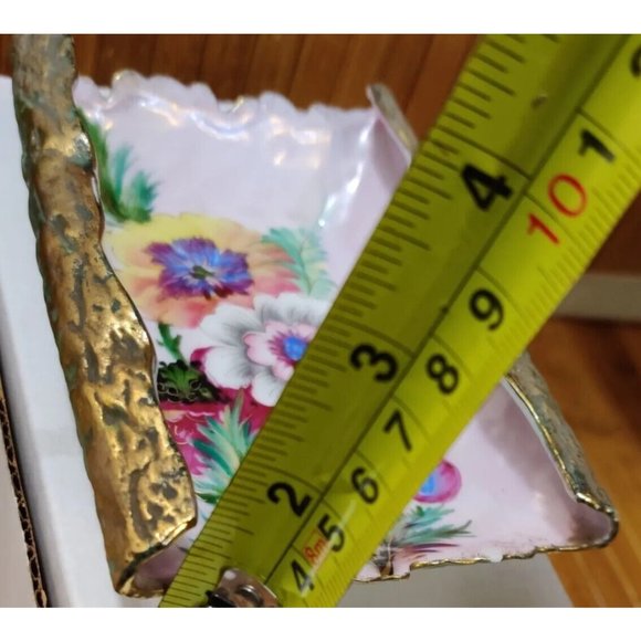 Vtg Japanese Chubu China Hand Painted Floral Trinket/Jewelry Dish Unique 5x4x1" - Picture 11 of 12